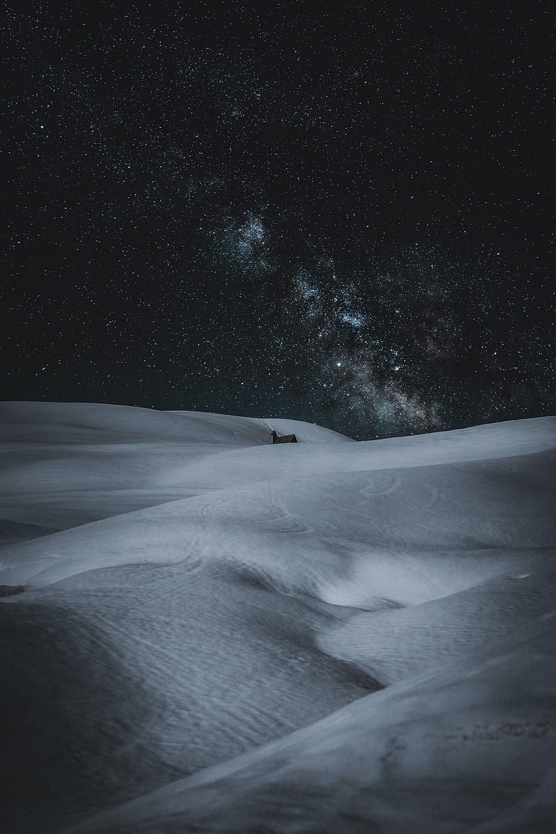 snow, drifts, stars, sky, night, winter, HD phone wallpaper
