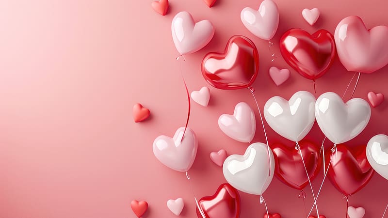 :), white, heart, red, balloon, valentine, day, pink, card, HD wallpaper