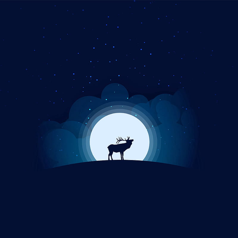 deer, moon, night, dark, art, HD phone wallpaper
