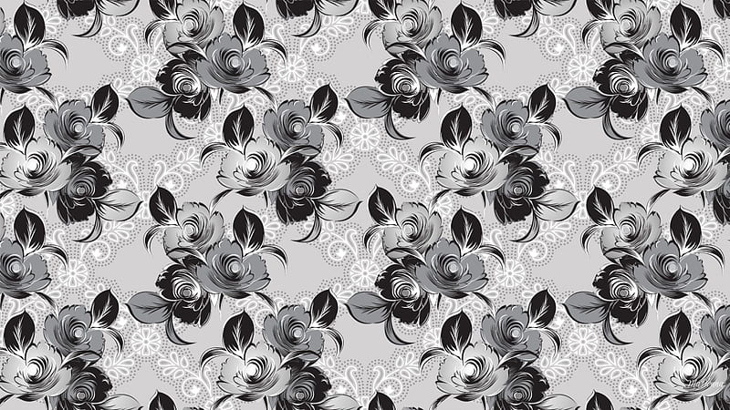 Fluttering Roses, black and white, summer, spring, roses, abstract, busy, HD wallpaper