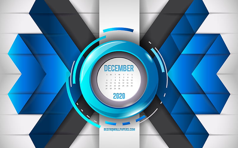 2020 December calendar, blue abstract background, 2020 winter calendars, December, blue mosaic background, December 2020 Calendar, creative blue background, HD wallpaper