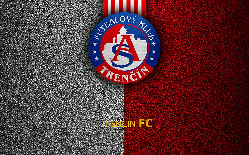 FC Trencin, FC Slovak football club, logo, leather texture, Fortuna liga, Trencin, Slovakia, football, HD wallpaper