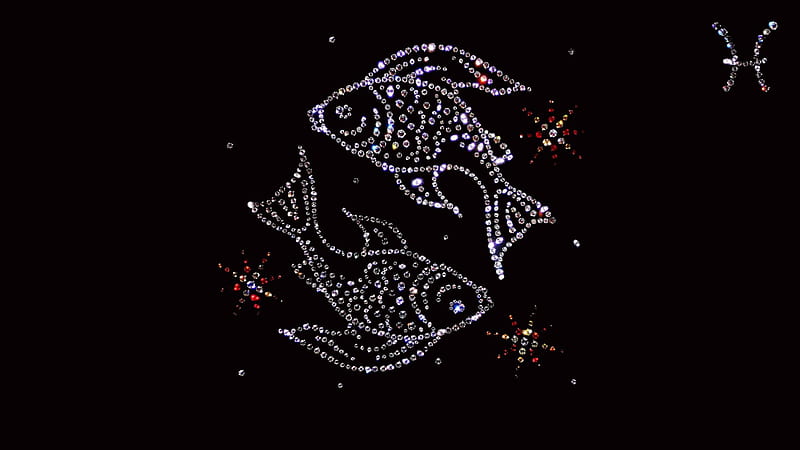 Zodiac ~ Pisces, fantasy, stones, fish, pisces, black, precious, zodiac, HD wallpaper