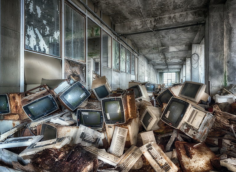 abandoned building, old computers, Others, HD wallpaper