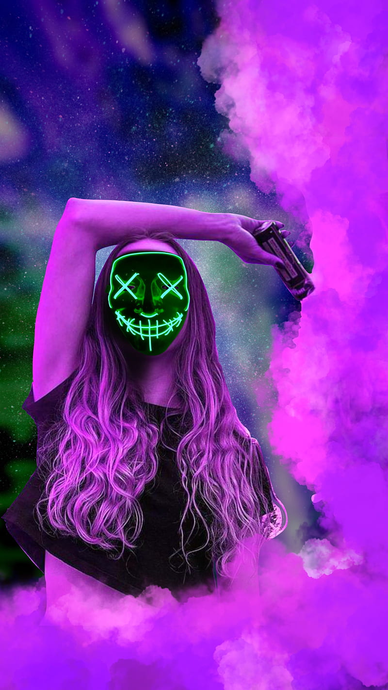 Neon Mask Club Girls Sci-Fi Digital Art 4K Wallpaper iPhone HD Phone #2300g