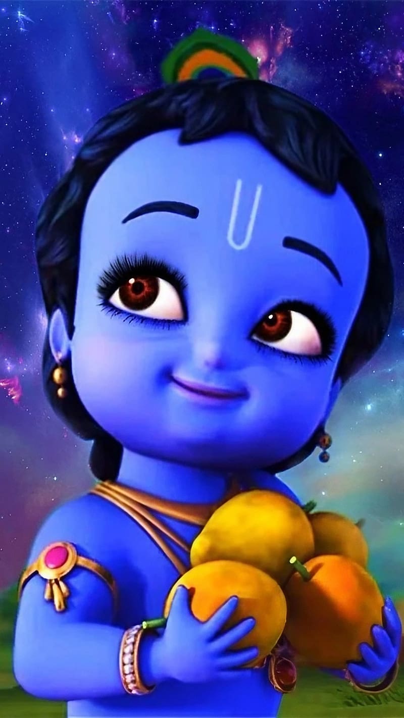 Little Krishna , Liittle Krishna With Mangoes, god, kanha, HD phone wallpaper