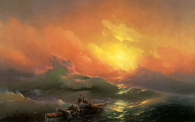 Sunset over Rough Seas, water, waves, sunset, rough, HD wallpaper