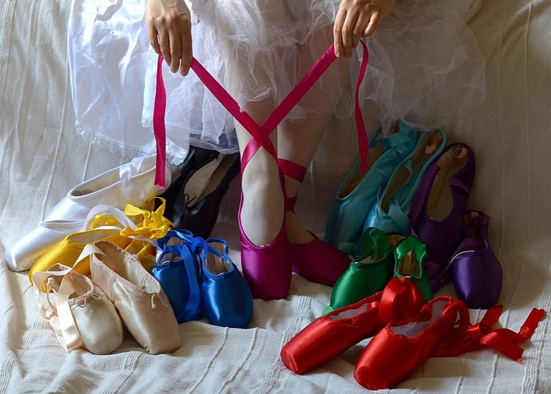 Pointe Shoes, colorful, ballet, ballerina, HD wallpaper