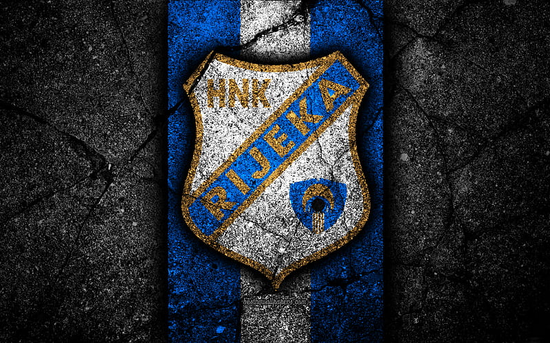 Rijeka FC, logo, HNL, black stone, soccer, Croatia, Rijeka, football, asphalt texture, football club, FC Rijeka, HD wallpaper