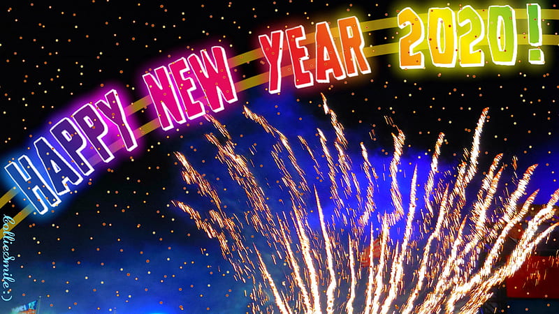 Happy New Year 2020! :D, Happy New Year, blue, celebrate, sparkles, confetti, orange, new y3ar, green, fireworks, 2020, crimson red, golden yellow, HD wallpaper