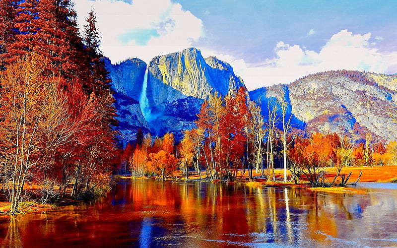 Yosemite National Park, autumn, water, usa, california, colors, river, trees, reflections, HD wallpaper