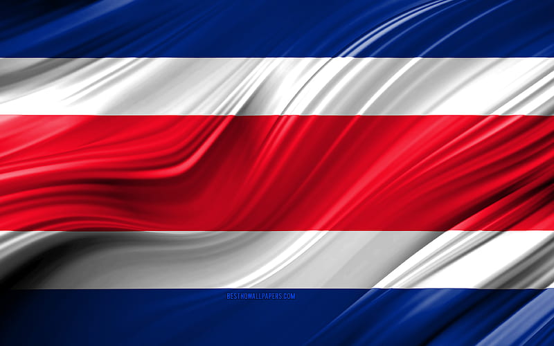 Costa Rican flag, North American countries, 3D waves, Flag of Costa Rica, national symbols, Costa Rica 3D flag, art, North America, Costa Rica, HD wallpaper