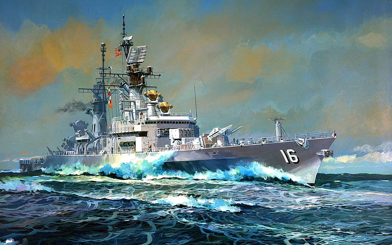 WAR SHIP, the ship, destroyer, figure, sky, sea, HD wallpaper