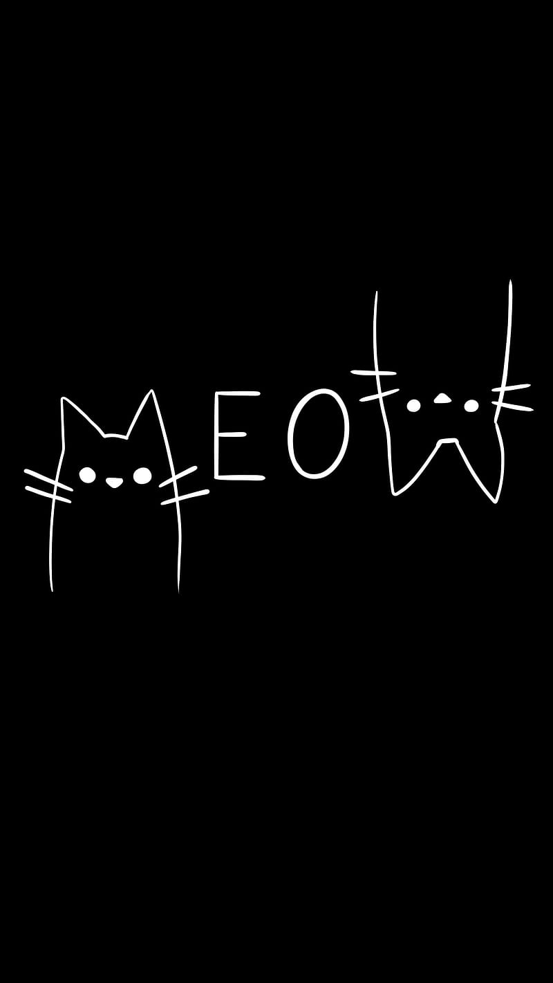 meow wordart, black, black and white, cat, kitty, quote, simple, text, words, HD phone wallpaper