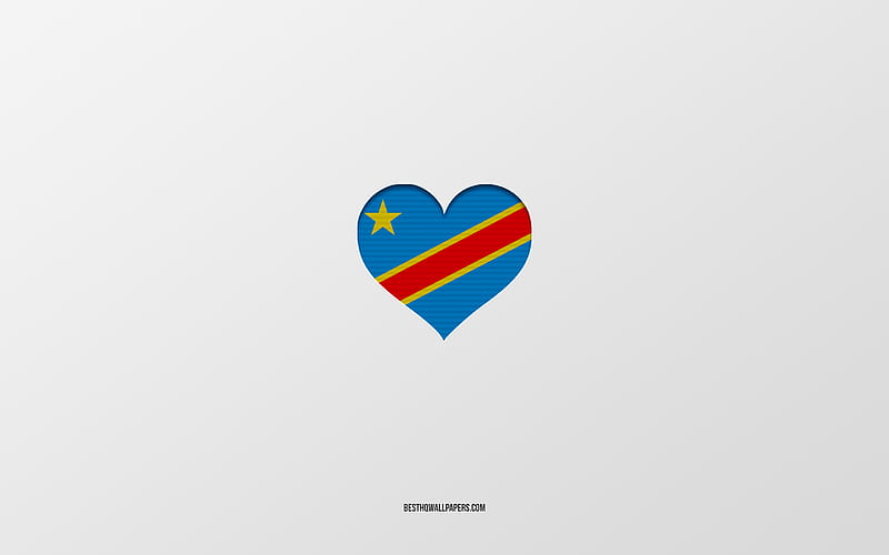 I Love Democratic Republic of Congo, Africa countries, Democratic Republic of Congo, gray background, Democratic Republic of Congo flag heart, favorite country, Love Democratic Republic of Congo, HD wallpaper