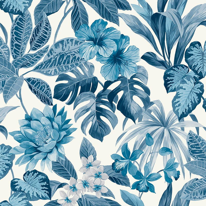 Tropica Rainforest Palm Leaf Floral Flower Blue White, HD phone wallpaper