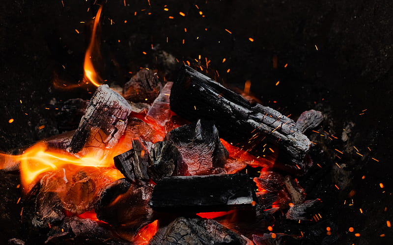 bonfire, fire, embers, sparks, HD wallpaper