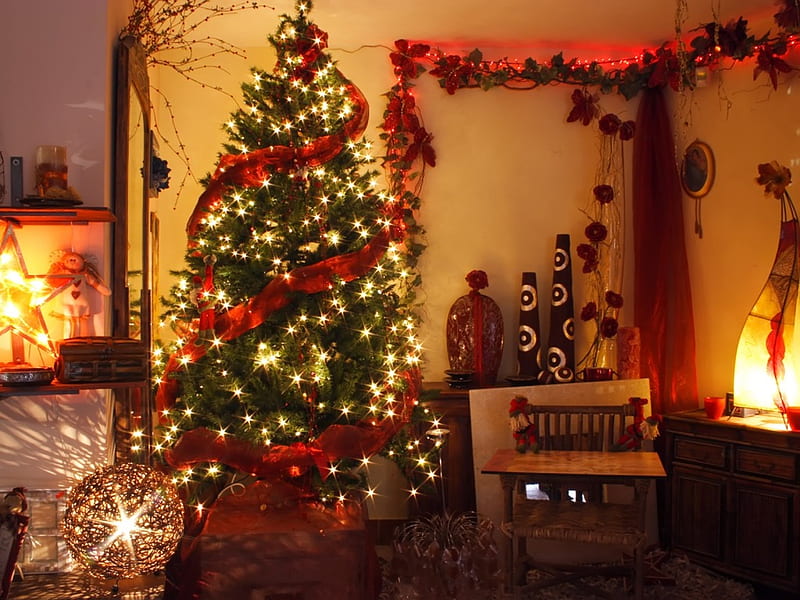 Christmas Tree, decoration, bonito, room, lightining, HD wallpaper