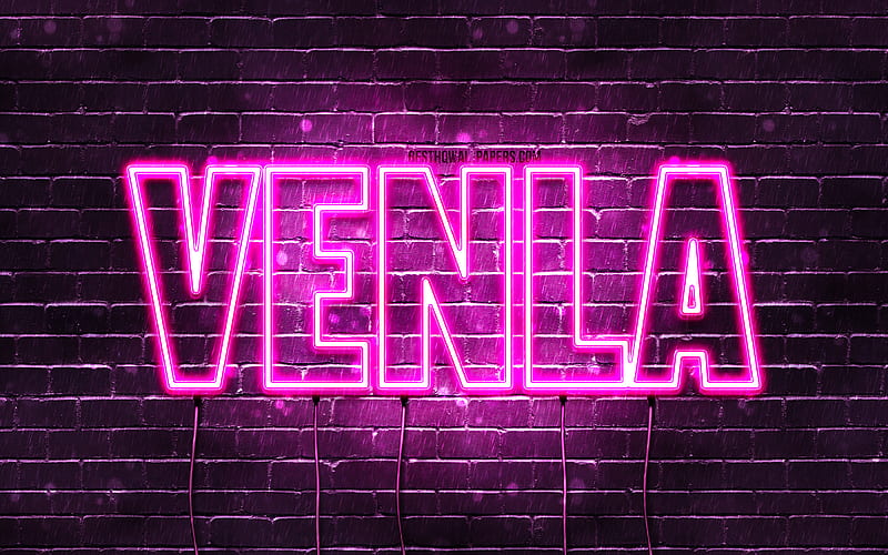 Venla with names, female names, Venla name, purple neon lights, Happy Birtay Venla, popular finnish female names, with Venla name, HD wallpaper