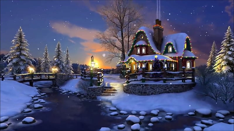 Magical Christmas Evening, Snow, House, Night, Winter, HD wallpaper ...