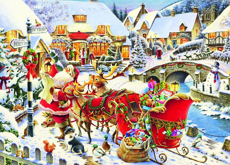 Which Way, Santa ?, sleigh, christmas, snow, artwork, xmas, gifts, HD ...