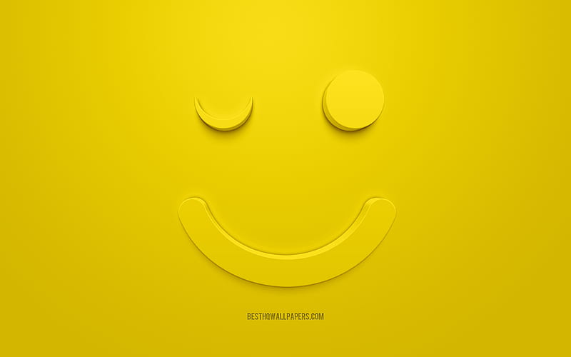 Wink emotions icon, Wink emoticon, emotions concepts, Wink 3d icons, happy face icon, 3d Wink, raising mood, 3d smiles, yellow background, creative 3d art, emotions 3d icons, Winking Face Emoji, HD wallpaper