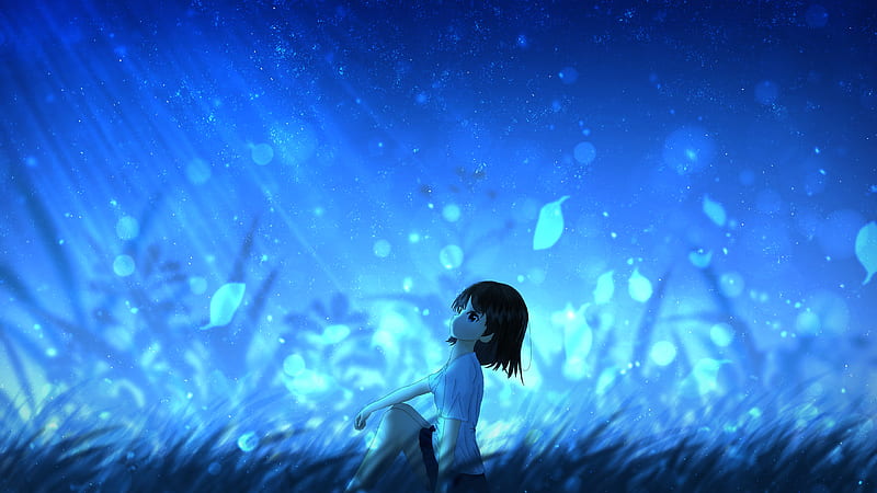 anime, girl, leaves, wind, HD wallpaper