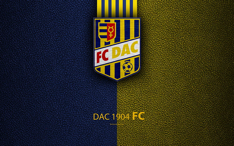 FC DAC 1904, Dunajska Streda Slovak football club, logo, leather texture, Fortuna liga, Slovakia, football, HD wallpaper