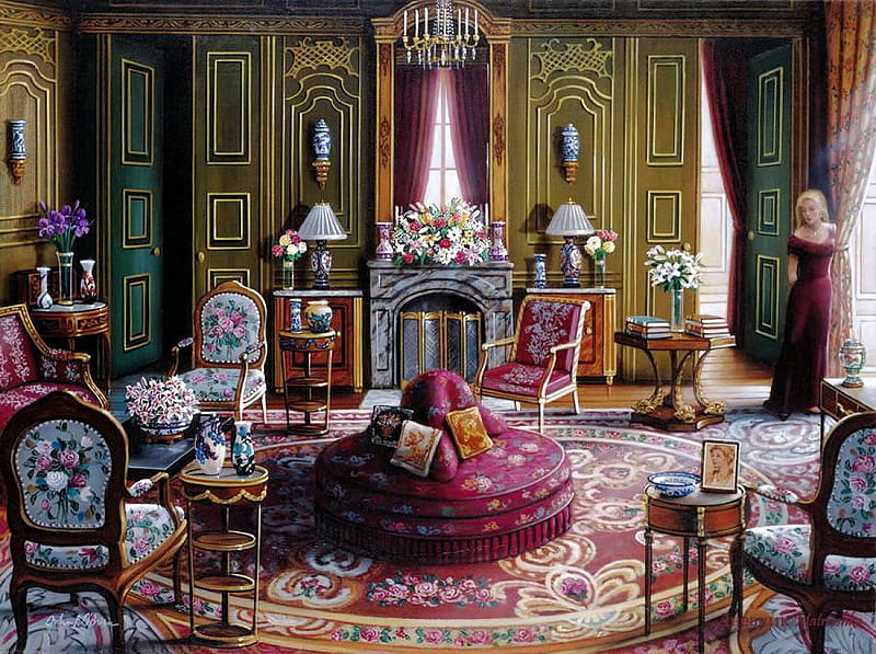 Yesterday Remembered, woman, chimney, furniture, victorian, painting, chairs, room, HD wallpaper
