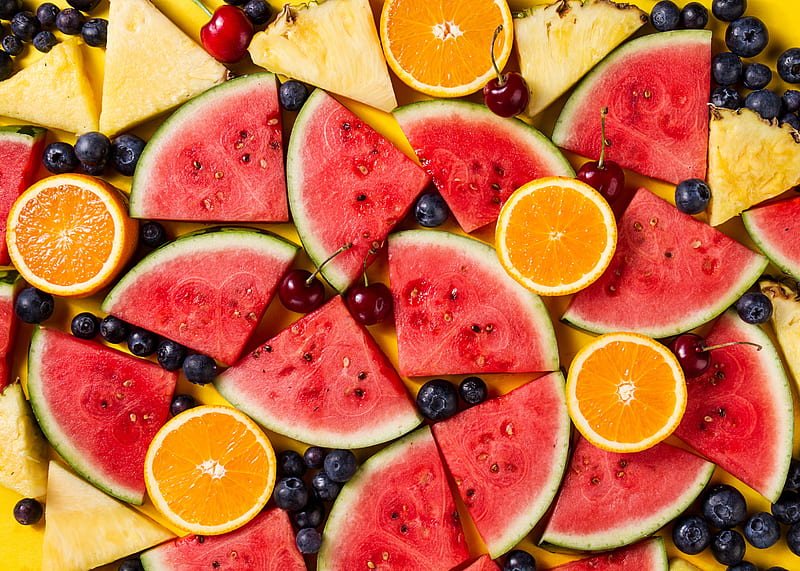Fruits, Fruit, Berry, Blueberry, Watermelon, orange (Fruit), HD wallpaper