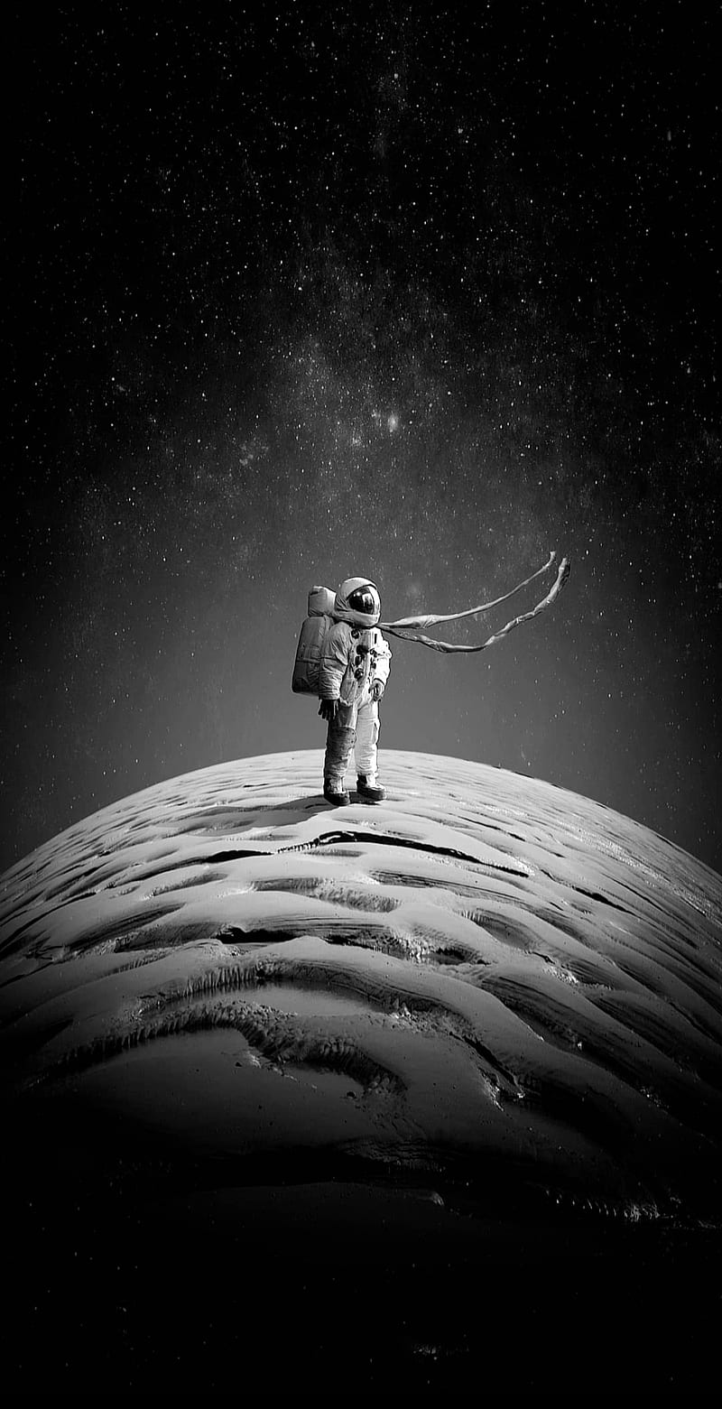 Space astronaut, black and white, dark, light, planet, stars, HD phone wallpaper