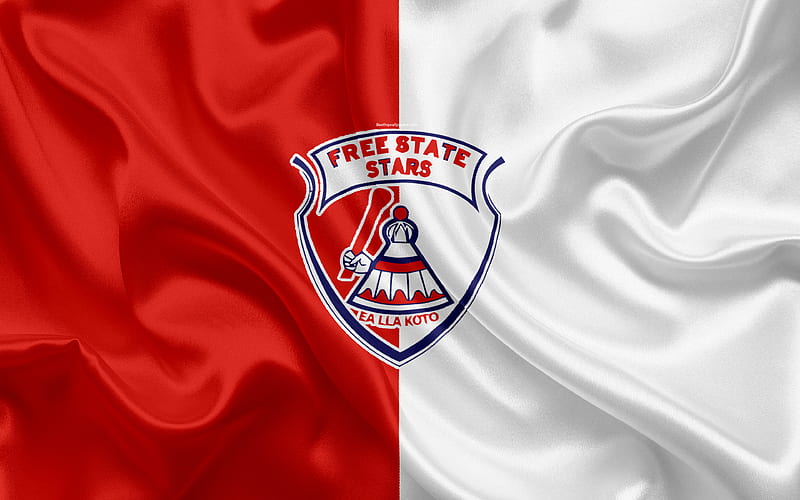 State Stars FC logo, red white silk flag, South African football club, emblem, Premier League, Bethlehem, South Africa, football, silk texture, HD wallpaper