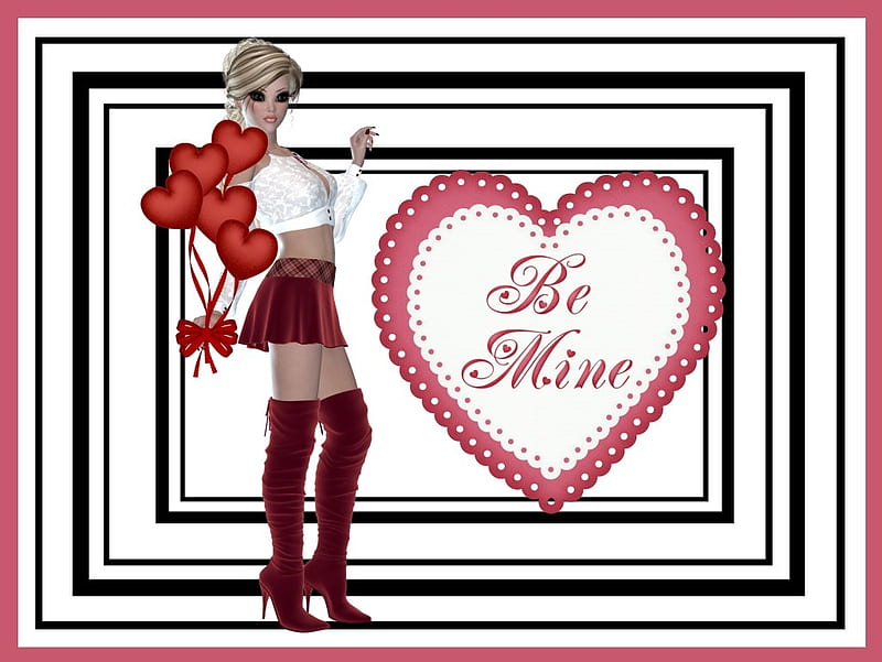 Valentine-Be mine, red, valentine, pink, white, woman, HD