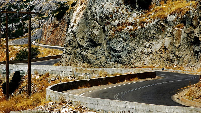 serpentine asphalt mountain road, mountain, asphalt, rocks, serpentine, road, HD wallpaper