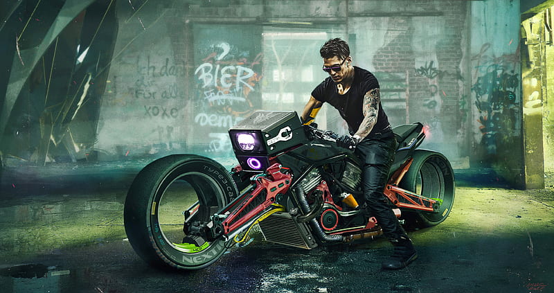 Cyborg Biker, HD wallpaper