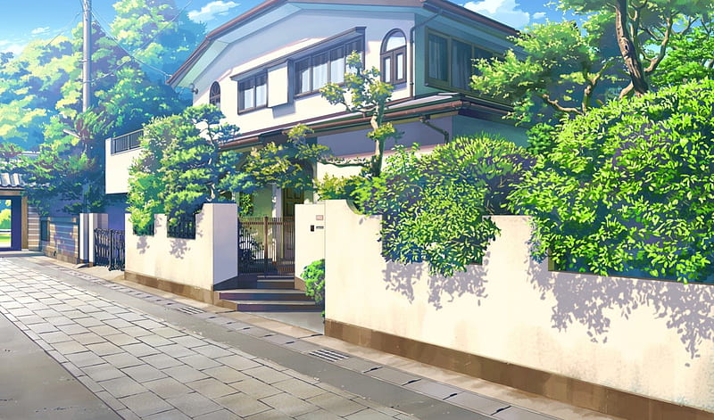 House, pretty, scenic, cg, plant, home, bonito, sweet, nice, anime, beauty, scenery, realistic, road, street, lovely, building, tree, 3d, nature, scene, landscape, HD wallpaper