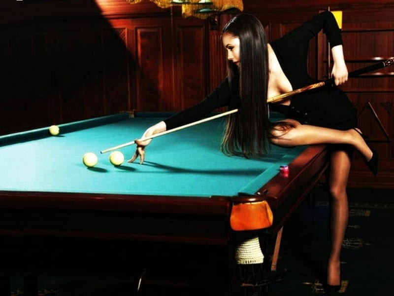 Nina Dobrev, model, Dobrev, legs, cue stick, bonito, pool table, stockings, actress, hot, long hair, Nina, HD wallpaper