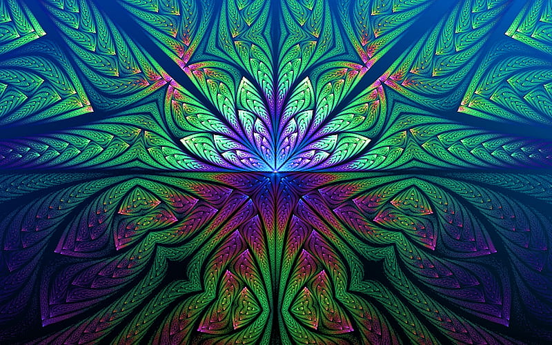 Narcissus Prison, fractal, green, purple, abstract, digital art, blue, HD wallpaper