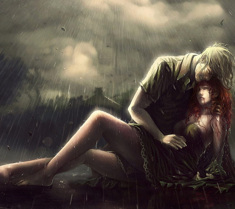 Lost girl, anime, blood, love, people, rain, sad, HD wallpaper | Peakpx