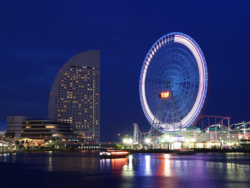 Cities, Ferris Wheel, Japan, Yokohama, Man Made, HD wallpaper