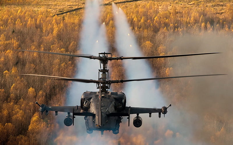 Ka-52 Alligator, Hokum B, Russian attack helicopter, missile launch, rocket fire, Russian Air Force, military helicopters, HD wallpaper