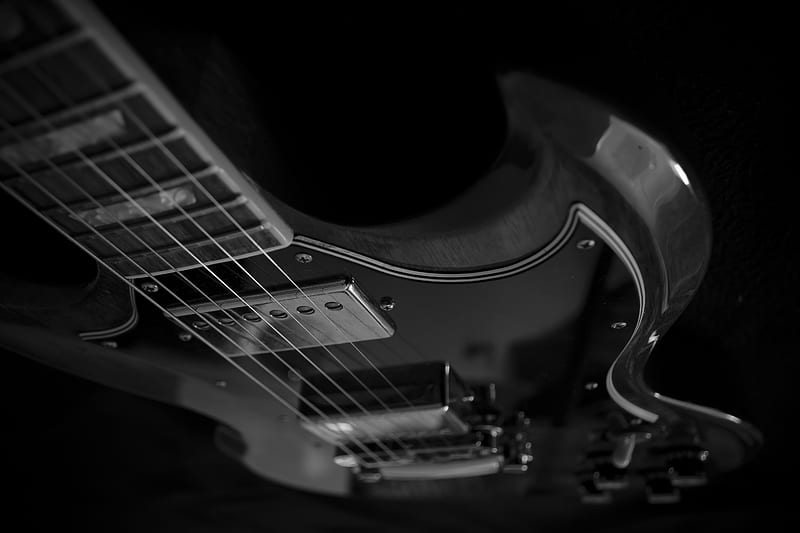 electric guitar, guitar, strings, music, black and white, HD wallpaper