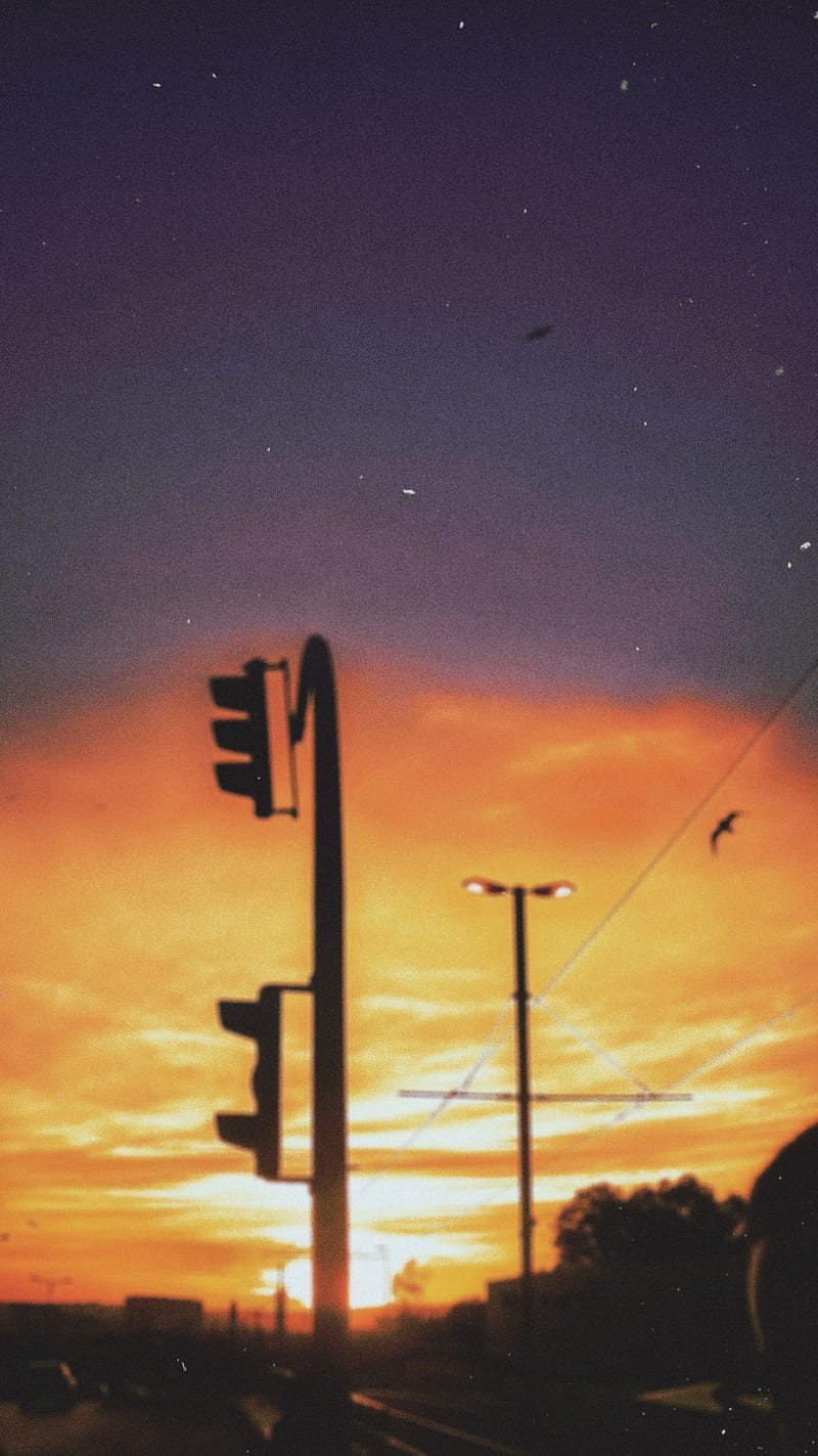 Oran Sunset, city, fall, golden hour, orange, purple, road, sky, urban, vintage, HD phone wallpaper