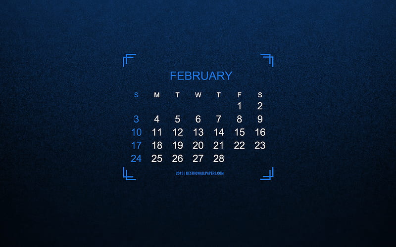Calendar February 2019, blue background, winter concepts, 2019 calendar, art, blue texture, calendar for February 2019, typography, HD wallpaper