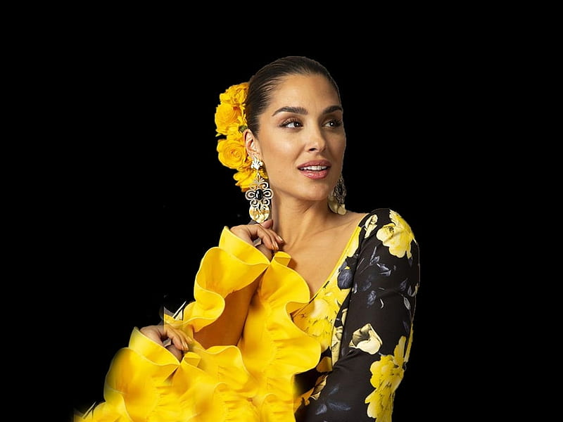Yellow, album, yellow pink attire, Tamara Flamenco, glitzy ritzy glam, color on black, womens wardrobe, women are special, female trendsetters, HD wallpaper