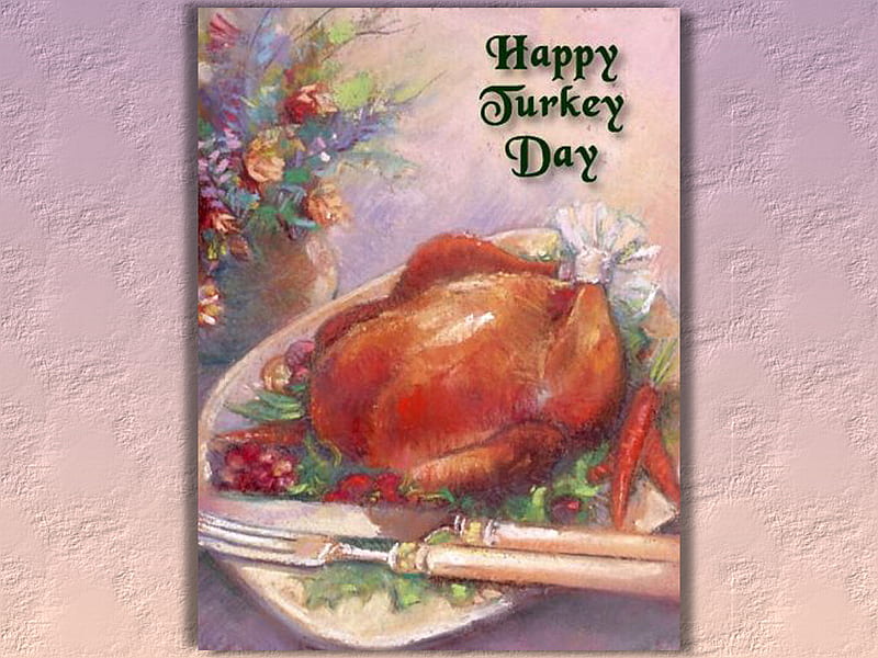 Turkey Day 2, dinner, art, turkey, platter, painting, roasted, artwork, celebrate, HD wallpaper