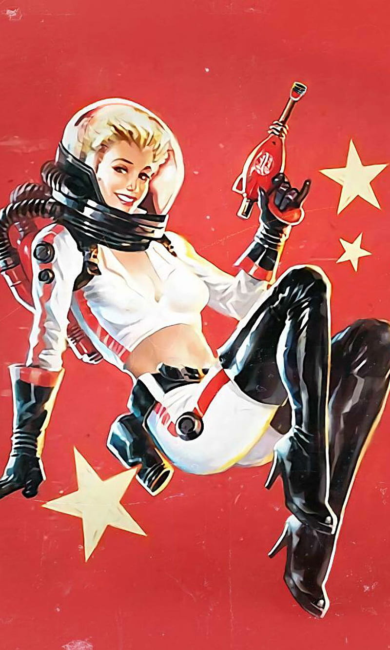 Fallout - Pin-Up, 360, cola, fallout, fallout 4, game, nuclear, nuka, nuka cola, nuka-cola, nuke, pin-up, playstation, red, soda, sony, sony playstation, xbox, xbox 360, HD phone wallpaper