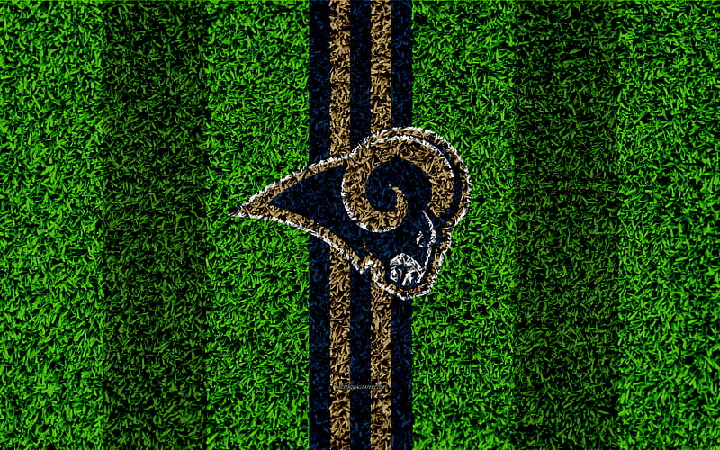 Los Angeles Rams, logo grass texture, emblem, football lawn, blue gold lines, National Football League, NFL, Los Angeles, California, USA, American football, HD wallpaper
