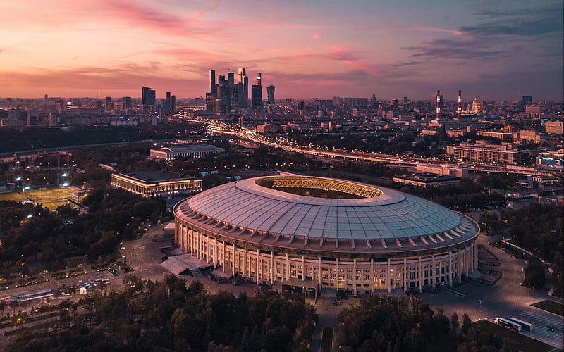 Moscow, panorama, Luzhniki Stadium, cityscapes, Russia, skyscrapers, Moscow City, HD wallpaper