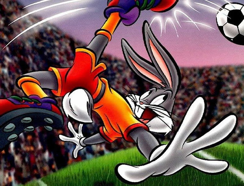 Bugs Soccer Player, rabbit, crowd, bugs bunny, soccer ball, stadium, HD wallpaper